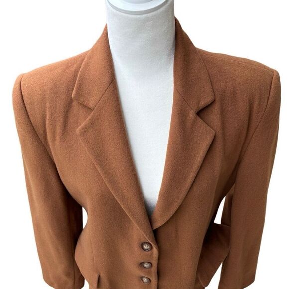 Cashmere Wool Italian Blazer Tan Brown 3 Button Collar 2 Pockets Split Back 42 - Picture 2 of 10
